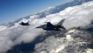 F-16 Fighting Falcons Fly over Slovenia